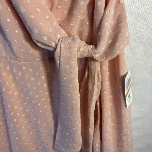 Blush - Rose Polka Dot Wrap Dress With Spaghetti Straps & Back Zipper - Picture 4 of 14